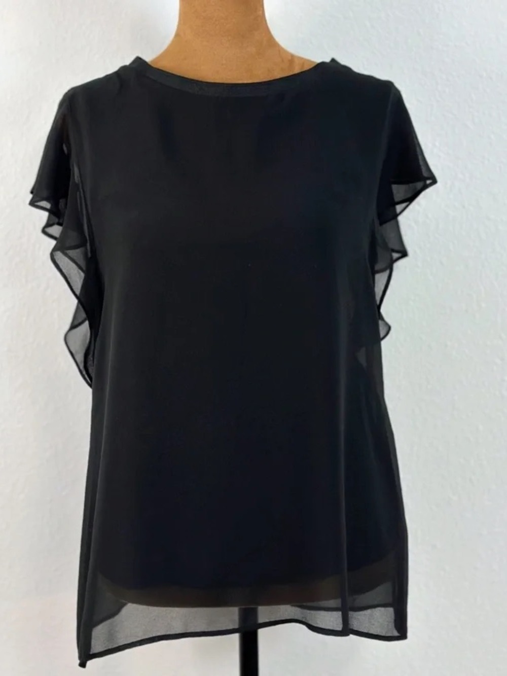 Zara Black Sheer Ruffle-Sleeve Blouse
